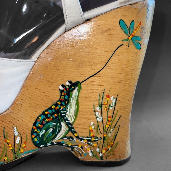 70s Hand Painted White Platform Sandals - Picture 8 of 15